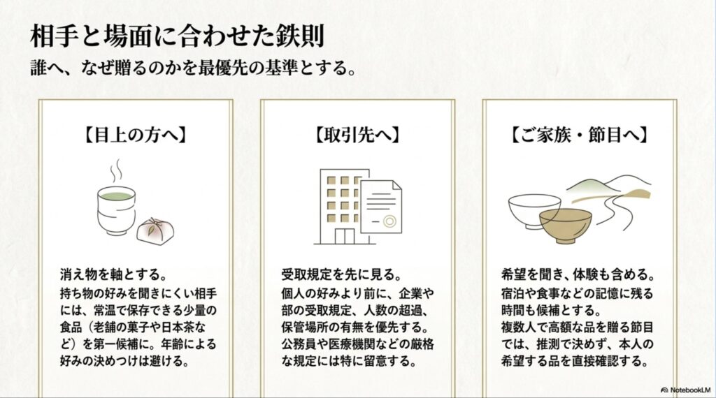 目上の方、取引先、家族や節目の贈り物に適した高級贈答品の選び方